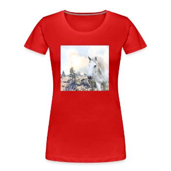 Weißes Pferd in mystischer Landschaft - Frauen Premium Bio T-Shirt - Rot - Vorne - Mia (176cm)