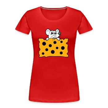 La souris mange d’énormes trous faim de fromage manger délicieux - T-shirt bio Premium Femme - rouge - Devant - Mia (176cm)