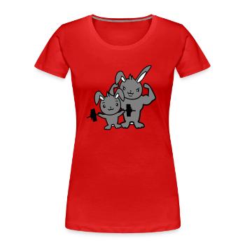 2 Lapins Bodybuilder Gym Muscles Fort Équipe de fitness - T-shirt bio Premium Femme - rouge - Devant - Mia (176cm)
