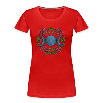 Triple Lune avec des Roses Rouges – Witchy Blue Wiccan - T-shirt bio Premium Femme - rouge - Devant - Mia (176cm)
