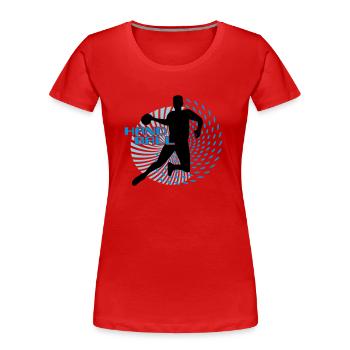Handballer im Kreis-Strudel - Frauen Premium Bio T-Shirt - Rot - Vorne - Mia (176cm)