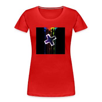 Plus vor einen Regenbogen - Frauen Premium Bio T-Shirt - Rot - Vorne - Mia (176cm)