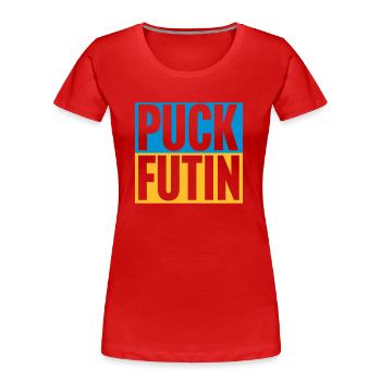 puck futin logo design - Women's Premium Organic T-Shirt - red - Front - Mia (176cm)
