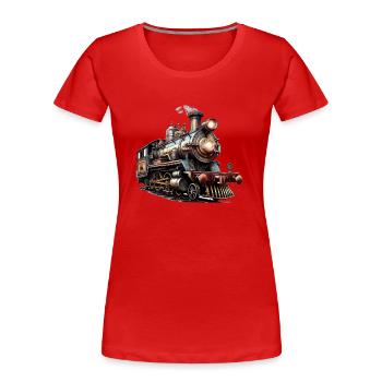 The image of an old steam locomotive - Women's Premium Organic T-Shirt - red - Front - Mia (176cm)