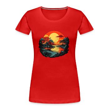 Coucher de soleil sur le lac n°2 - T-shirt bio Premium Femme - rouge - Devant - Mia (176cm)