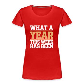 Quelle année cette semaine a été Drôle de maman d’université - T-shirt bio Premium Femme - rouge - Devant - Mia (176cm)