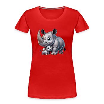Nashornmutter mit Kind - Frauen Premium Bio T-Shirt - Rot - Vorne - Mia (176cm)