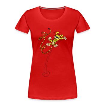 Marsupilami Saute Le Plus Haut - T-shirt bio Premium Femme - rouge - Devant - Mia (176cm)