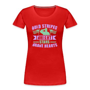 FETTE STREIFEN HELLE STERNE TAPFERE HERZEN - Frauen Premium Bio T-Shirt - Rot - Vorne - Mia (176cm)