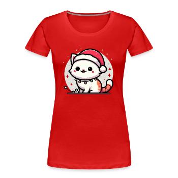 Niedliche Weihnachtskatze Weihnachtsmütze Weihnachtsbeleuchtung - Frauen Premium Bio T-Shirt - Rot - Vorne - Mia (176cm)