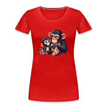 Mère chimpanzé avec enfant - T-shirt bio Premium Femme - rouge - Devant - Mia (176cm)