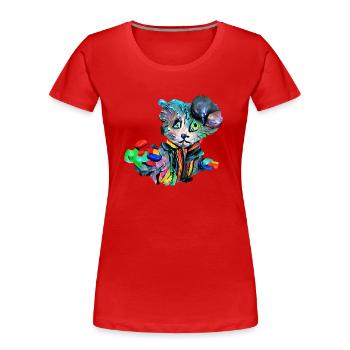 Farbenfrohe Katze - Frauen Premium Bio T-Shirt - Rot - Vorne - Mia (176cm)