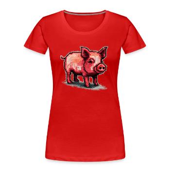 Little piglet as a domestic pig in retro graphics - Women's Premium Organic T-Shirt - red - Front - Mia (176cm)