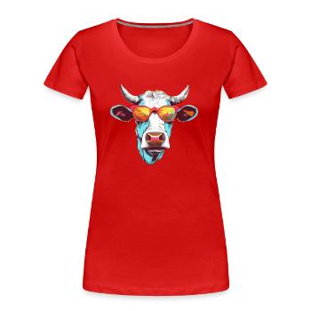 Mima, die bebrillte Kuh - Frauen Premium Bio T-Shirt - Rot - Vorne - Mia (176cm)