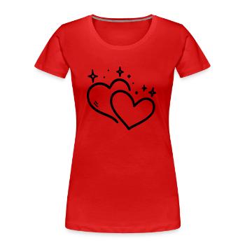 Two Hearts Glitter - Women's Premium Organic T-Shirt - red - Front - Mia (176cm)