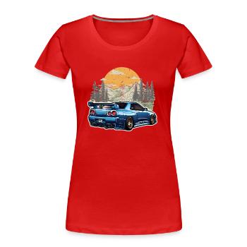 Jdm / Tuning / Turbolader / Felgen / Chiptuning - Frauen Premium Bio T-Shirt - Rot - Vorne - Mia (176cm)