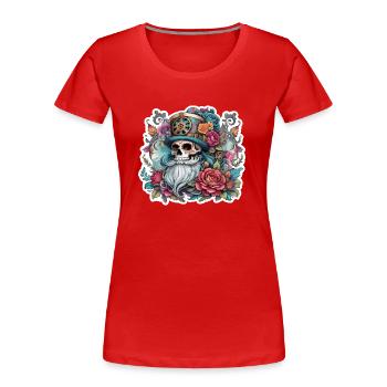 Vintage, Weihnachten, skull, totenkopf tatoo, rose - Frauen Premium Bio T-Shirt - Rot - Vorne - Mia (176cm)