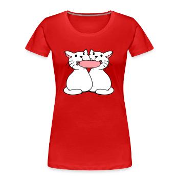 2 Katzen Essen Würstchen Wurst Mund Fressen Paar - Frauen Premium Bio T-Shirt - Rot - Vorne - Mia (176cm)