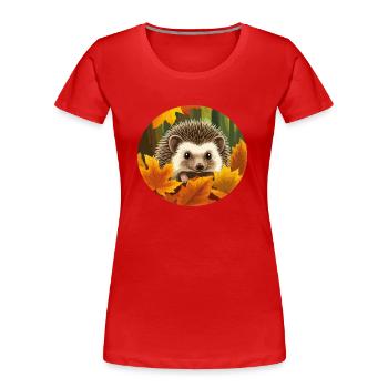 Hérisson entre les feuilles - T-shirt bio Premium Femme - rouge - Devant - Mia (176cm)
