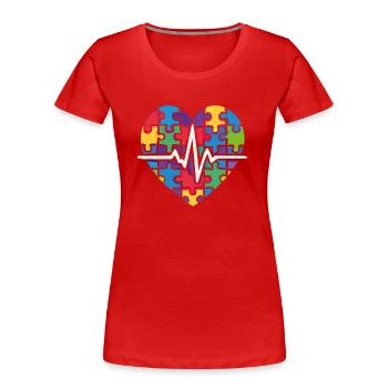 Buntes Puzzle Herz Herzschlag - Frauen Premium Bio T-Shirt - Rot - Vorne - Mia (176cm)
