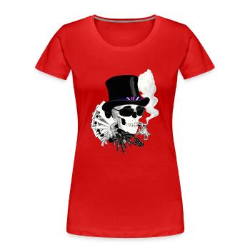 Skull mit Sonnenbrille und Zylinder - Frauen Premium Bio T-Shirt - Rot - Vorne - Mia (176cm)
