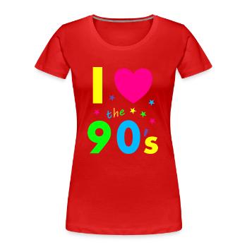 I love the 90's - Women's Premium Organic T-Shirt - red - Front - Mia (176cm)