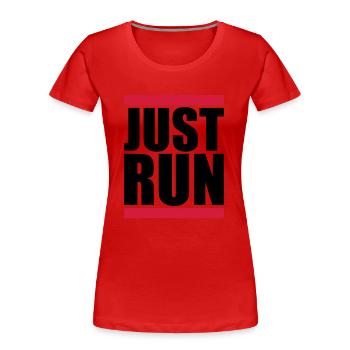 Just Run Bar Logo - Women's Premium Organic T-Shirt - red - Front - Mia (176cm)