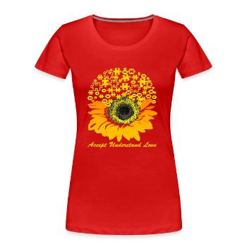 Akzeptieren Liebe verstehen Sonnenblumen-Autismus - Frauen Premium Bio T-Shirt - Rot - Vorne - Mia (176cm)
