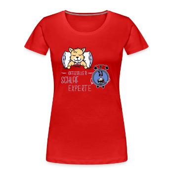 Wecker Getriebe Uhrzeit Katze Bett schlafen müde - Frauen Premium Bio T-Shirt - Rot - Vorne - Mia (176cm)
