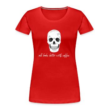 Kaffee Koffein Totenkopf - Frauen Premium Bio T-Shirt - Rot - Vorne - Mia (176cm)