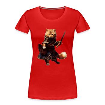 Katze mit Mantel und Degen als tapferer Pirat - Frauen Premium Bio T-Shirt - Rot - Vorne - Mia (176cm)