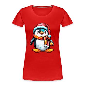 Pinguin / Tier / Weihnachten / Winter / Kindlich - Frauen Premium Bio T-Shirt - Rot - Vorne - Mia (176cm)