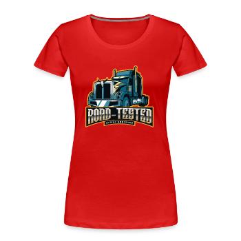 Road Tested - Frauen Premium Bio T-Shirt - Rot - Vorne - Mia (176cm)