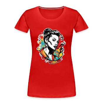 Rockabilly / Pin-up Girl / Frauenpower / 50er - Frauen Premium Bio T-Shirt - Rot - Vorne - Mia (176cm)