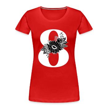 Numéro 8 floral noir -8e anniversaire floral - T-shirt bio Premium Femme - rouge - Devant - Mia (176cm)