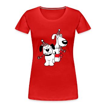 2 chiens anniversaire cadeau fête chapeau célébrer crapaud - T-shirt bio Premium Femme - rouge - Devant - Mia (176cm)