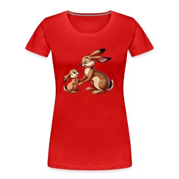 Lièvre avec jeune brun - T-shirt bio Premium Femme - rouge - Devant - Mia (176cm)