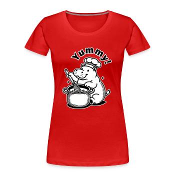 Hippopotame mignon préparant un repas - « Miam ! » Concevoir - T-shirt bio Premium Femme - rouge - Devant - Mia (176cm)