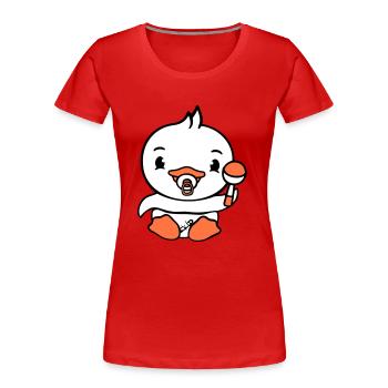Canard Bébé Enfant Hochet Couche Mignon Sucette - T-shirt bio Premium Femme - rouge - Devant - Mia (176cm)