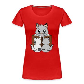 Katzenfamilie mit Gute-Nacht-Geschichte - Frauen Premium Bio T-Shirt - Rot - Vorne - Mia (176cm)