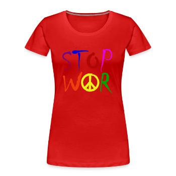 STOP WAR mit Peace Zeichen Peace Symbol – NO WAR - Frauen Premium Bio T-Shirt - Rot - Vorne - Mia (176cm)