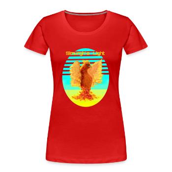 Cyber oiseau orange brillant : Oiseau de Happines - T-shirt bio Premium Femme - rouge - Devant - Mia (176cm)