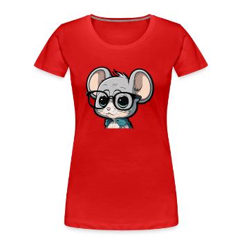 Mignonne souris mignonne avec des lunettes - T-shirt bio Premium Femme - rouge - Devant - Mia (176cm)