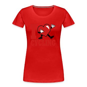 Ich liebe Radfahren, Radfahren, Radfahren, Radfahren - Frauen Premium Bio T-Shirt - Rot - Vorne - Mia (176cm)