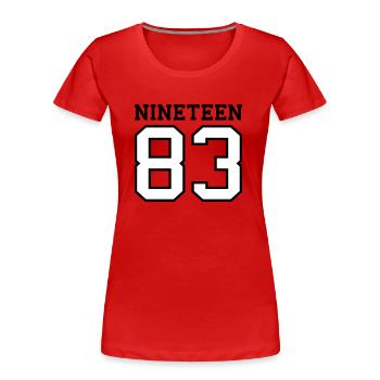 1983 - T-shirt bio Premium Femme - rouge - Devant - Mia (176cm)