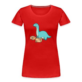 hugadino Dino Parcel Carrier, Cute Dinosaur - Women's Premium Organic T-Shirt - red - Front - Mia (176cm)
