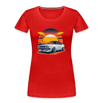 JDM - Retro-Auto und Sonnenuntergang - Frauen Premium Bio T-Shirt - Rot - Vorne - Mia (176cm)