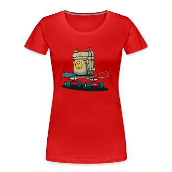 Skateboard und Rucksack - Frauen Premium Bio T-Shirt - Rot - Vorne - Mia (176cm)