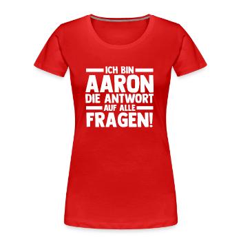 Prénom Aaron - T-shirt bio Premium Femme - rouge - Devant - Mia (176cm)