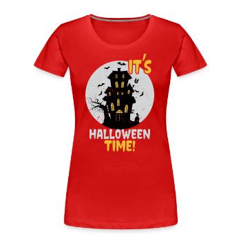 C’est l’heure d’Halloween: Maison hantée et château hanté - T-shirt bio Premium Femme - rouge - Devant - Mia (176cm)